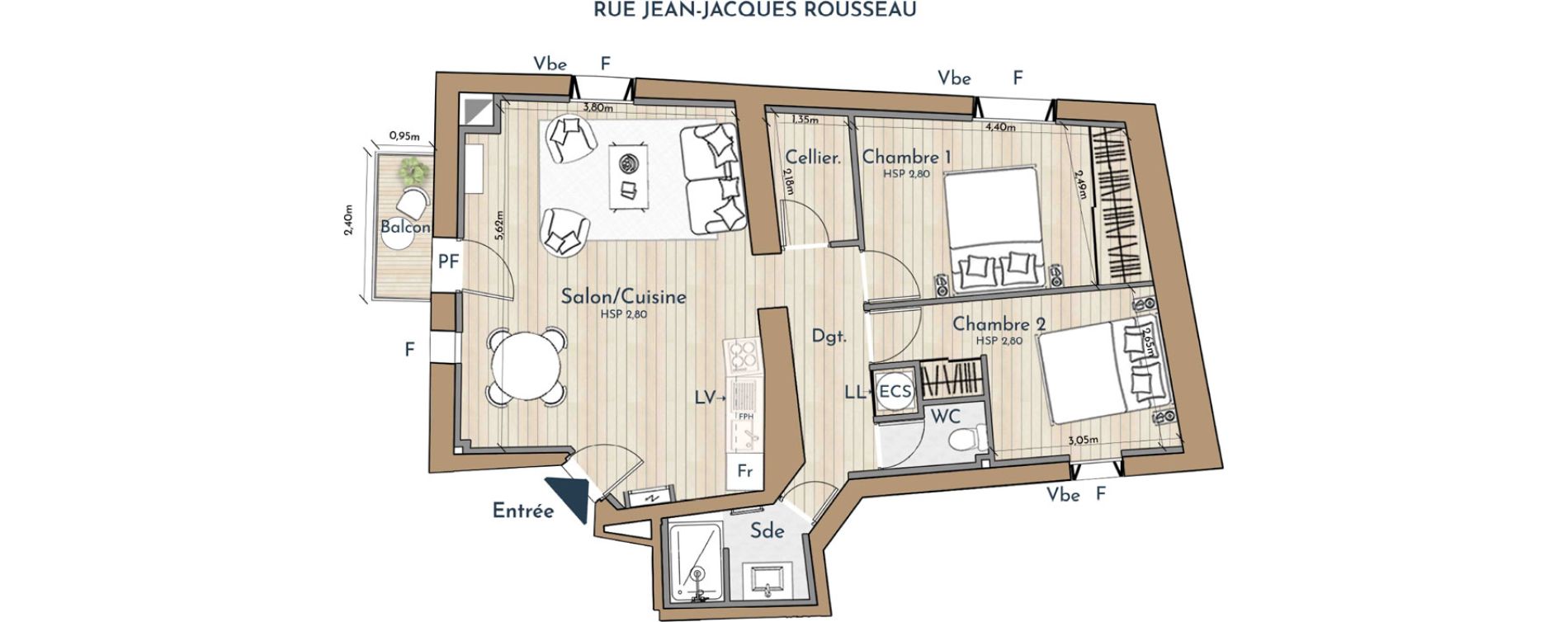 Appartement T3 de 63,64 m2 &agrave; Montpellier L ecusson