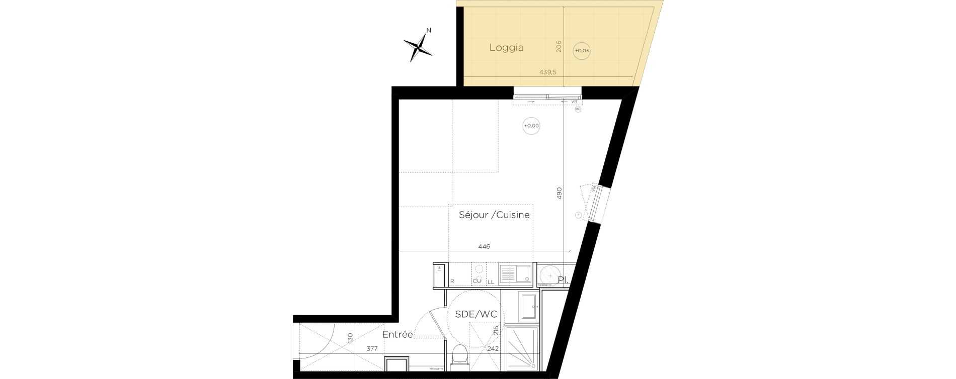 Appartement T1 de 35,74 m2 &agrave; Montpellier Les grisettes