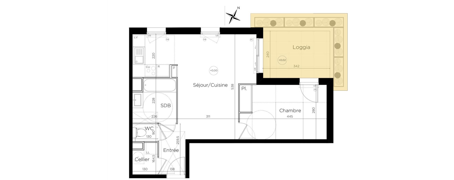 Appartement T2 de 47,39 m2 &agrave; Montpellier Les grisettes