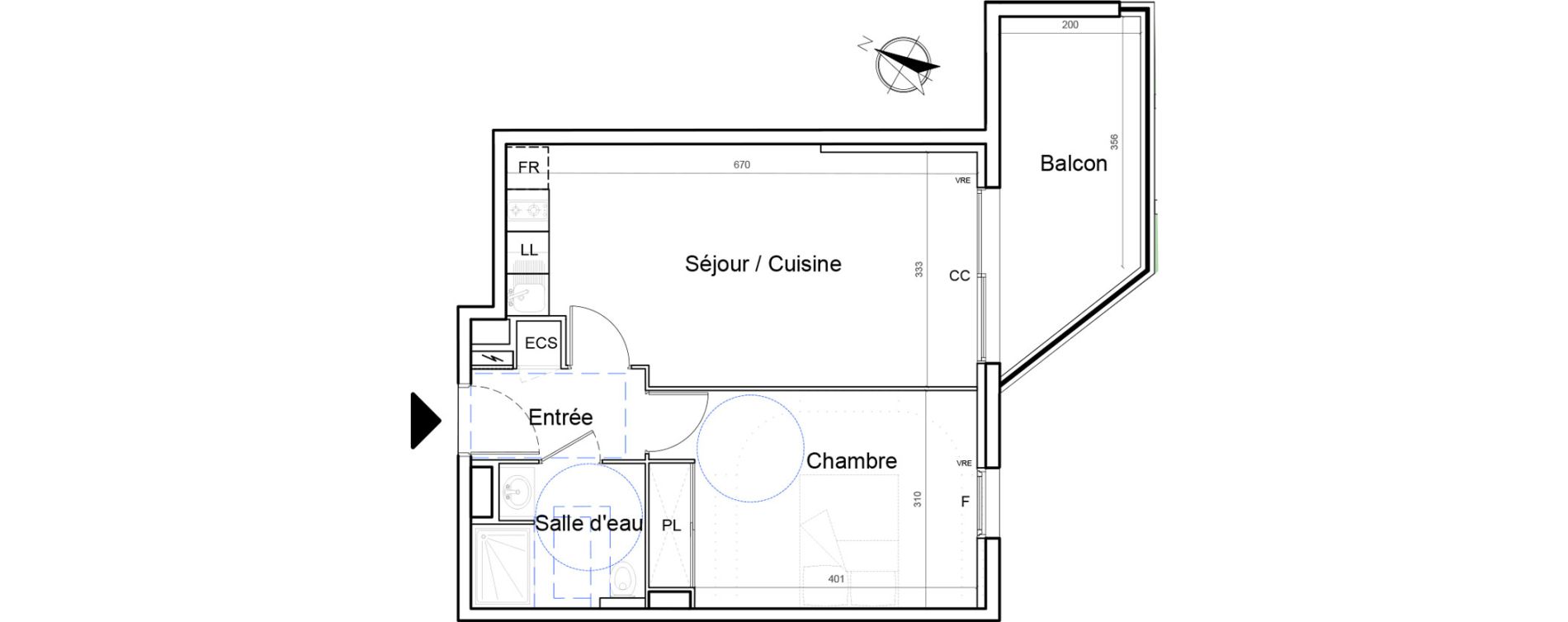 Appartement T2 de 44,58 m2 &agrave; Montpellier Lemasson
