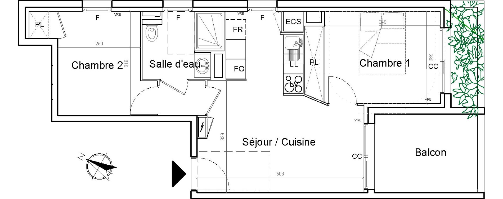 Appartement T3 de 46,60 m2 &agrave; Montpellier Lemasson