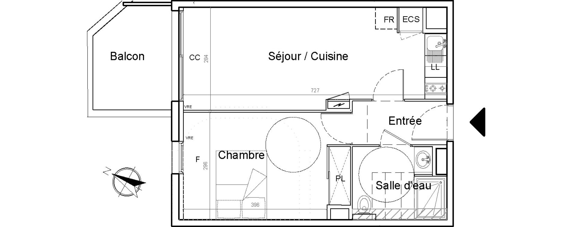 Appartement T2 de 40,53 m2 &agrave; Montpellier Lemasson