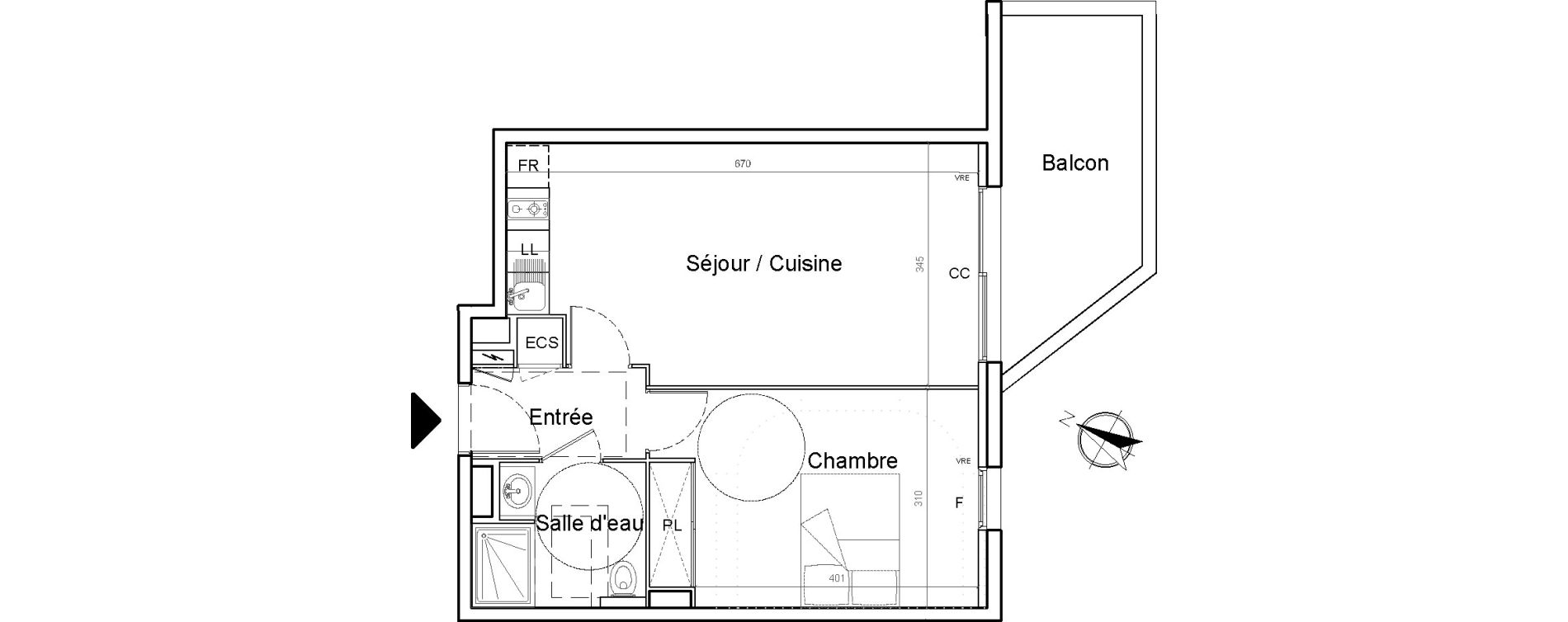 Appartement T2 de 44,58 m2 &agrave; Montpellier Lemasson