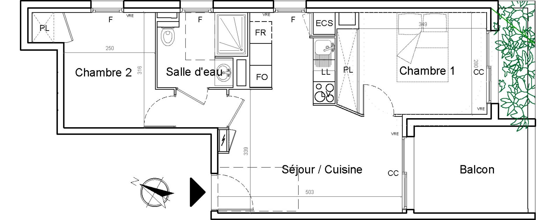 Appartement T3 de 46,60 m2 &agrave; Montpellier Lemasson
