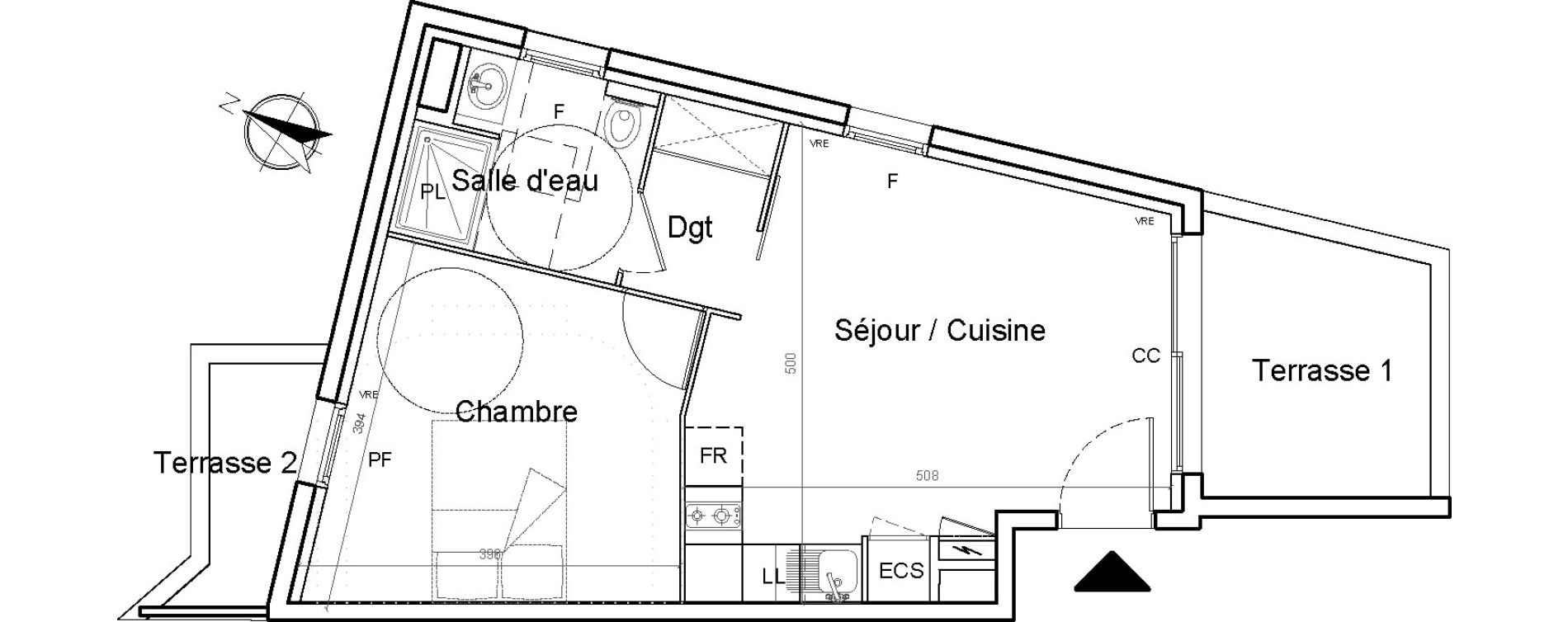 Appartement T2 de 39,10 m2 &agrave; Montpellier Lemasson