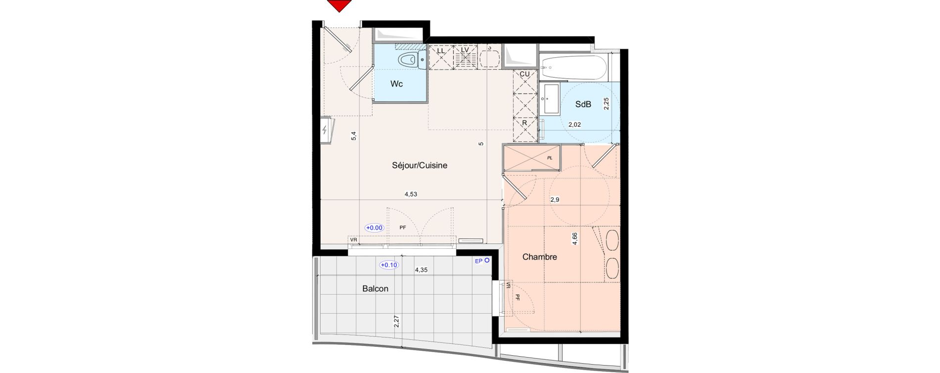 Appartement T2 de 42,51 m2 &agrave; Montpellier Port marianne