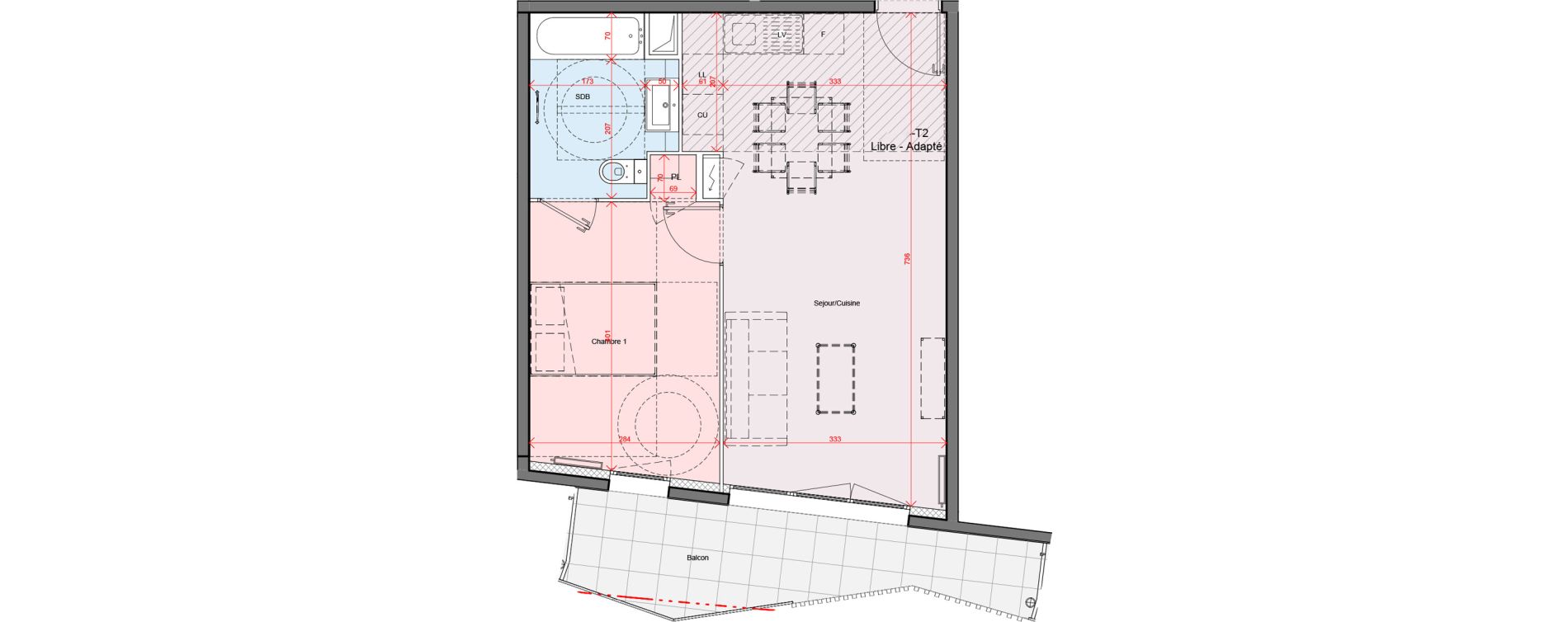 Appartement T2 de 42,79 m2 &agrave; Montpellier Port marianne