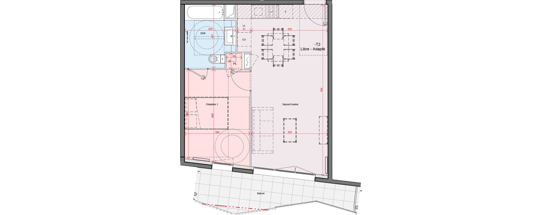 Appartement T2 de 42,79 m2 &agrave; Montpellier Port marianne