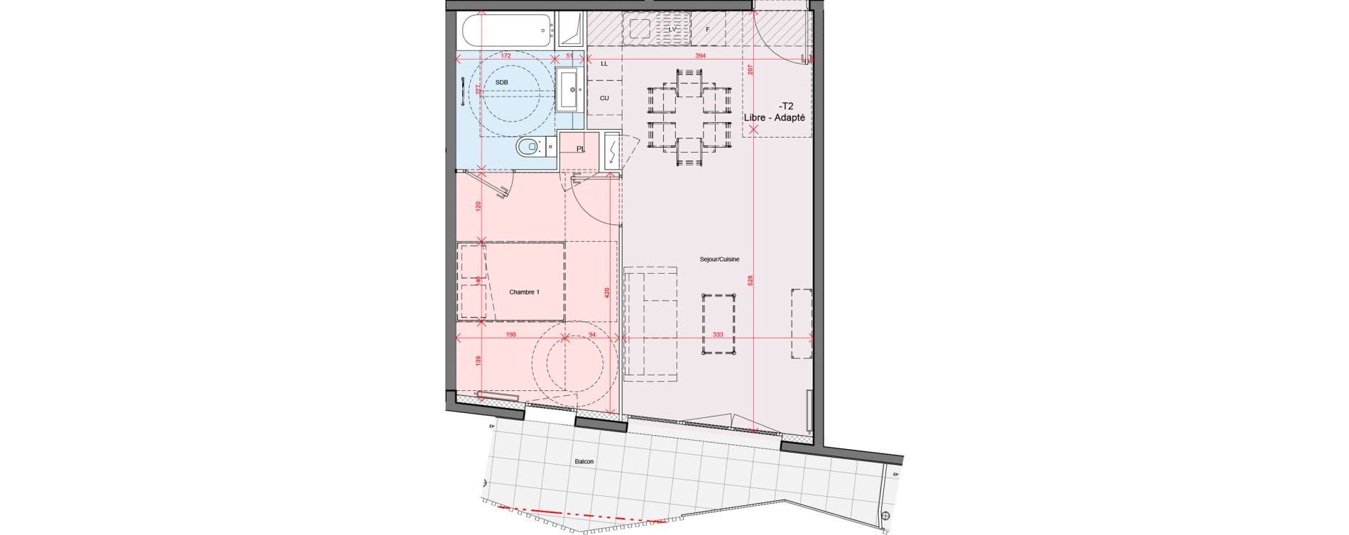 Appartement T2 de 42,79 m2 &agrave; Montpellier Port marianne