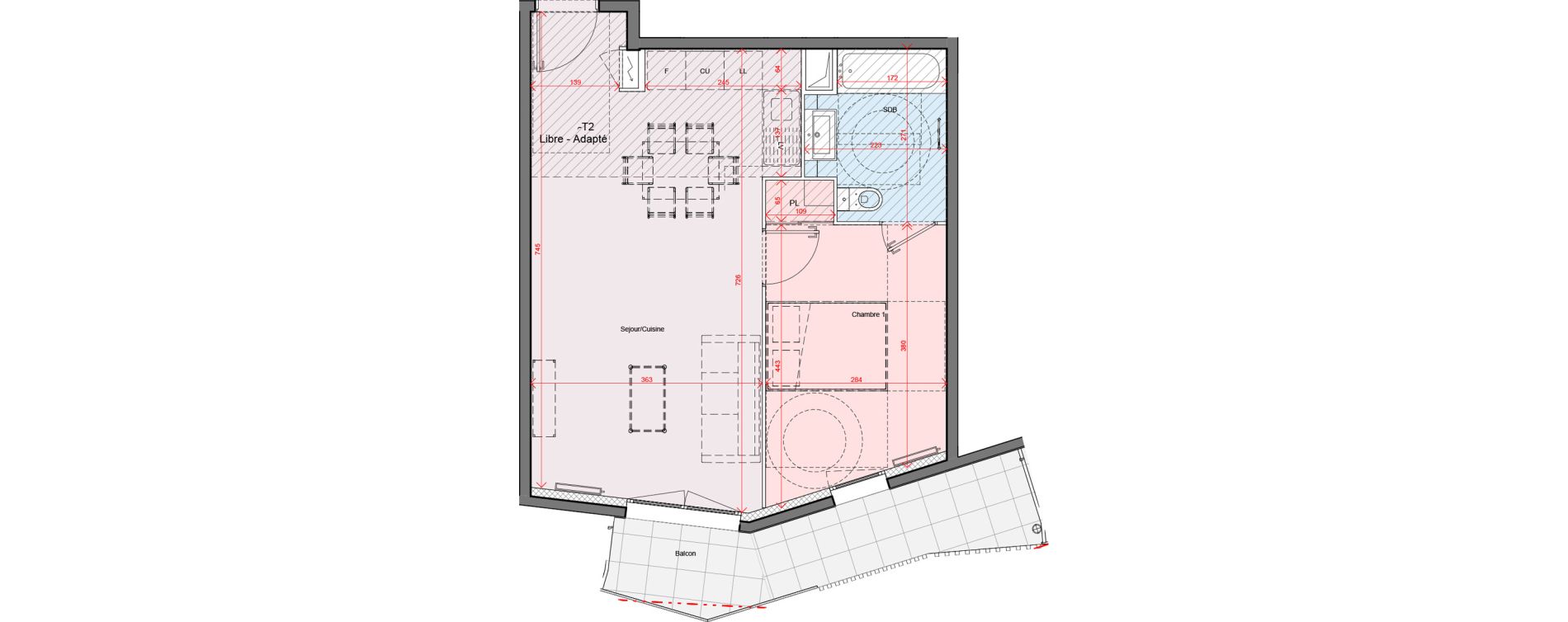 Appartement T2 de 44,92 m2 &agrave; Montpellier Port marianne