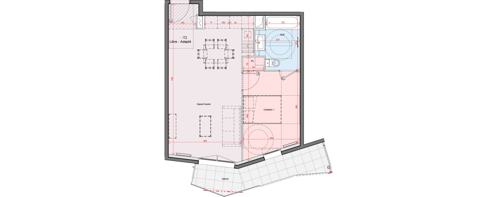 Appartement T2 de 44,92 m2 &agrave; Montpellier Port marianne