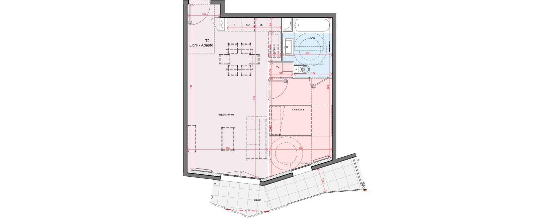 Appartement T2 de 44,84 m2 &agrave; Montpellier Port marianne