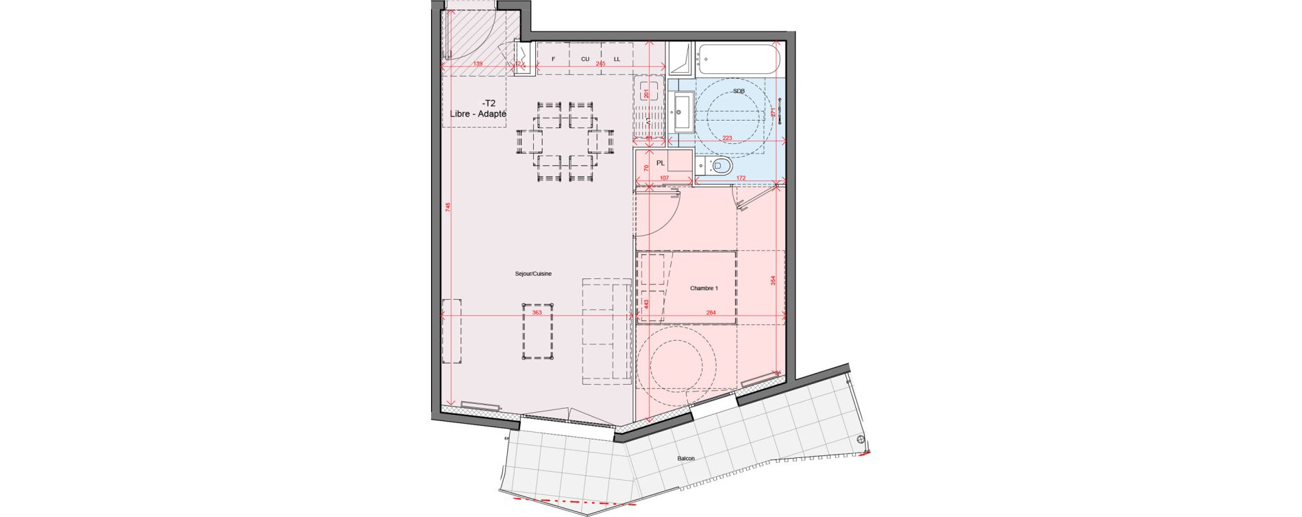 Appartement T2 de 44,92 m2 &agrave; Montpellier Port marianne