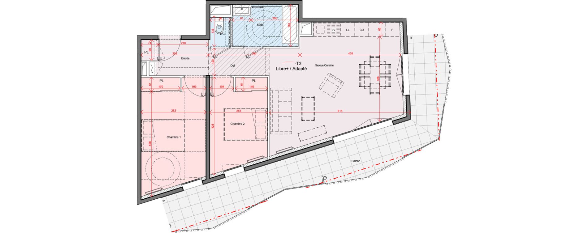 Appartement T3 de 63,11 m2 &agrave; Montpellier Port marianne