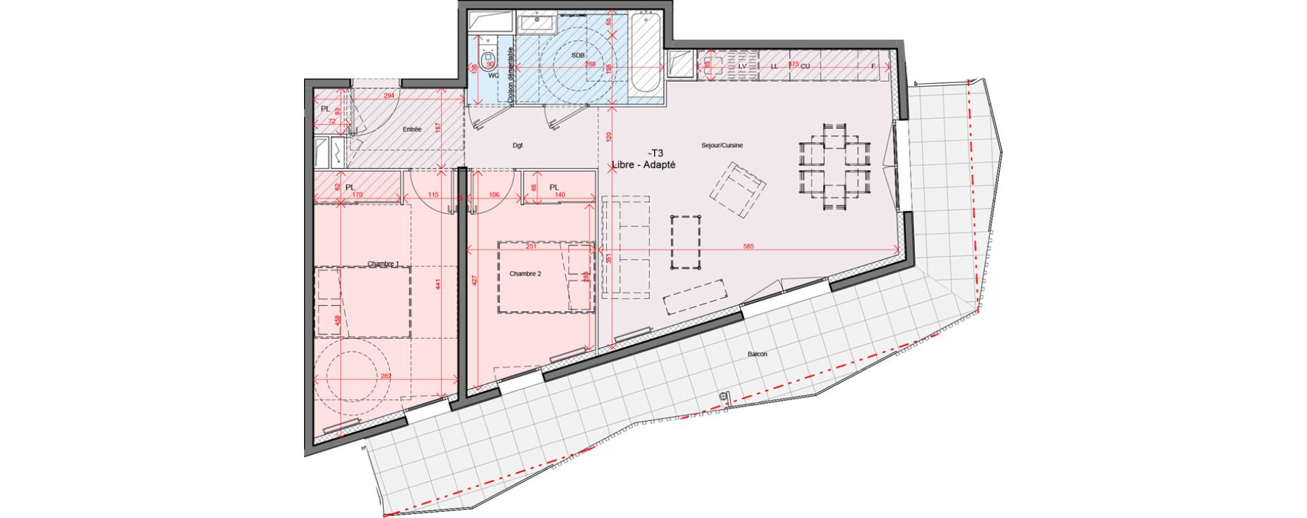 Appartement T3 de 63,50 m2 &agrave; Montpellier Port marianne