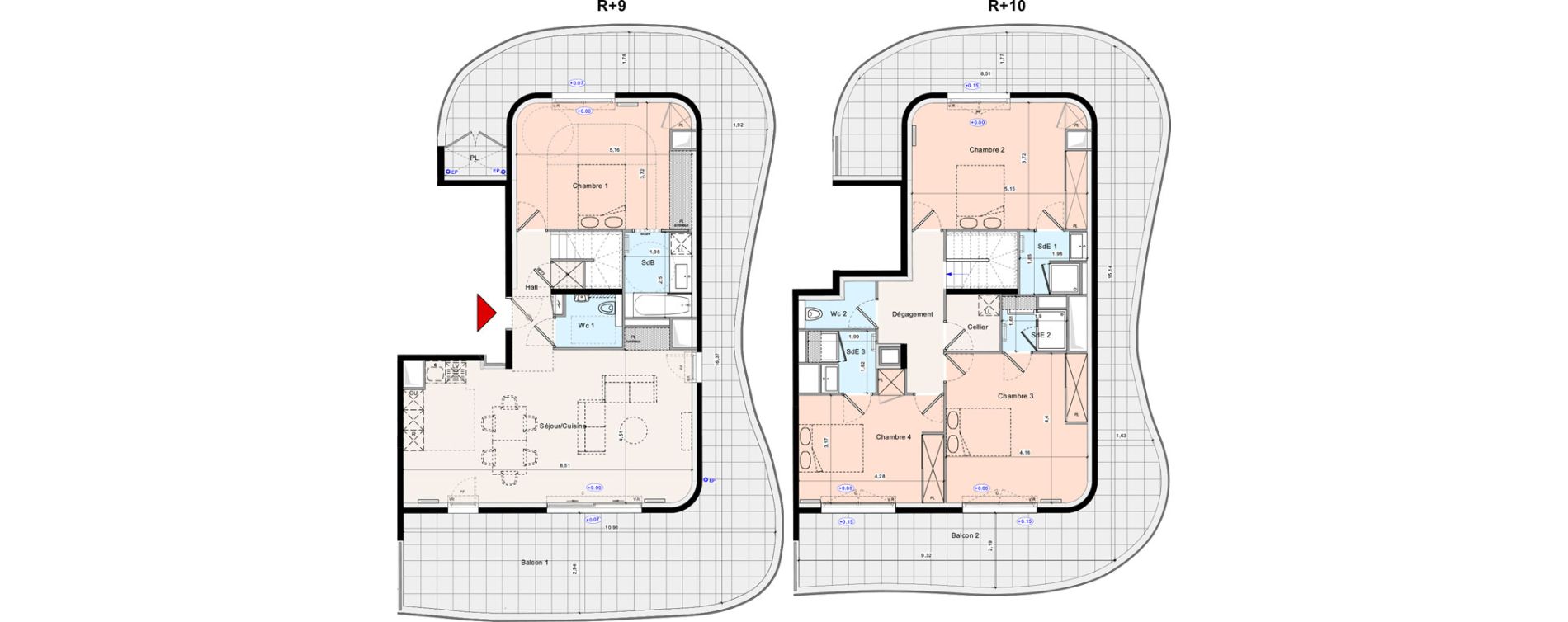 Duplex T5 de 140,26 m2 &agrave; Montpellier Port marianne