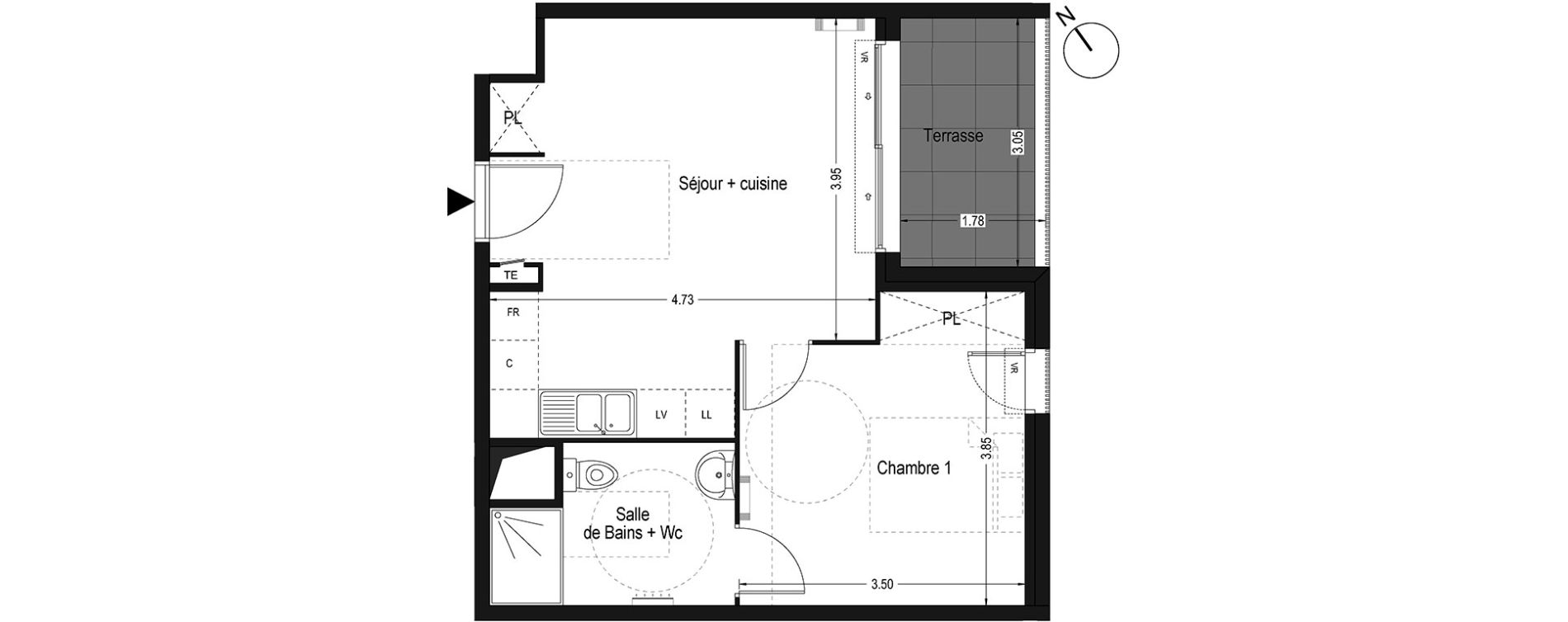 Appartement T2 de 39,15 m2 &agrave; Montpellier Ovalie