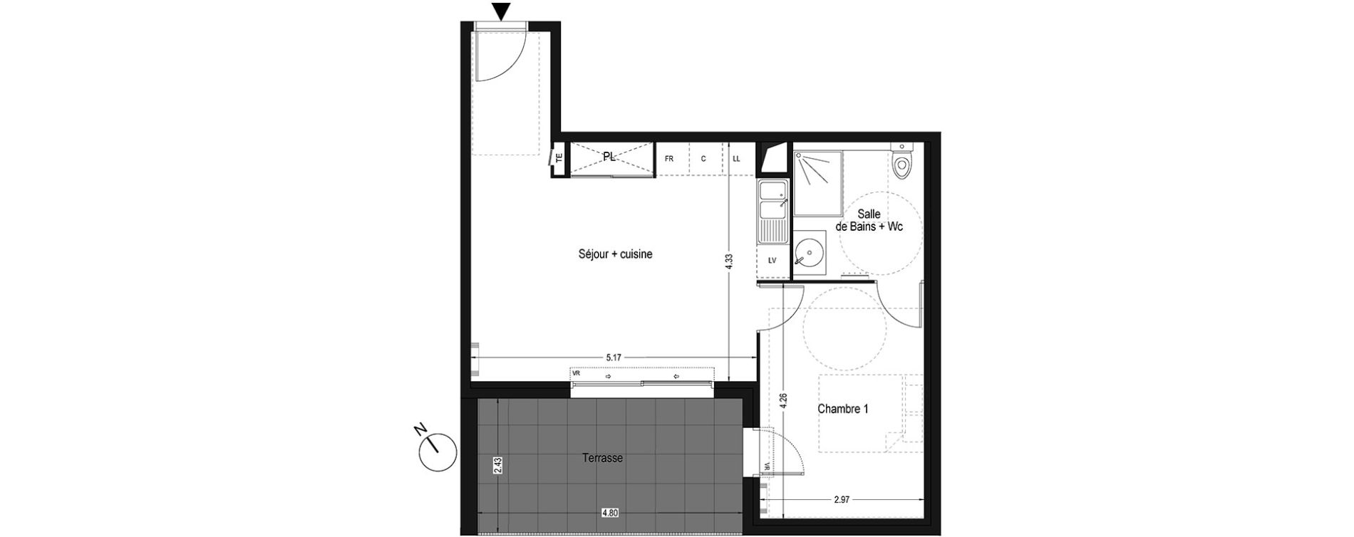 Appartement T2 de 44,65 m2 &agrave; Montpellier Ovalie
