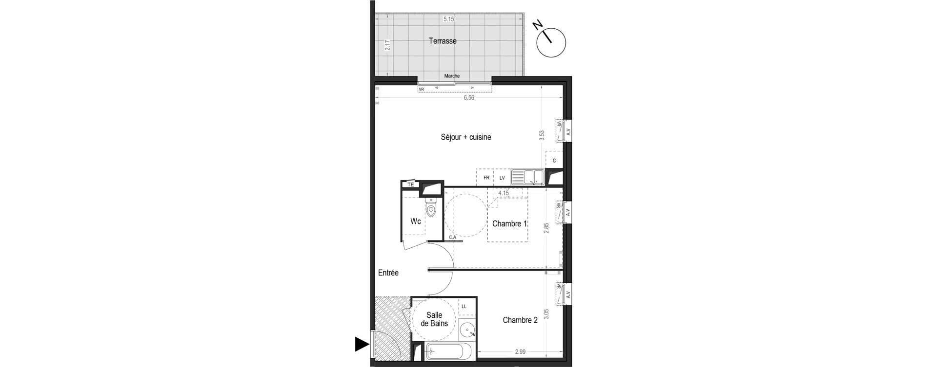 Appartement T3 de 60,25 m2 &agrave; Montpellier Ovalie