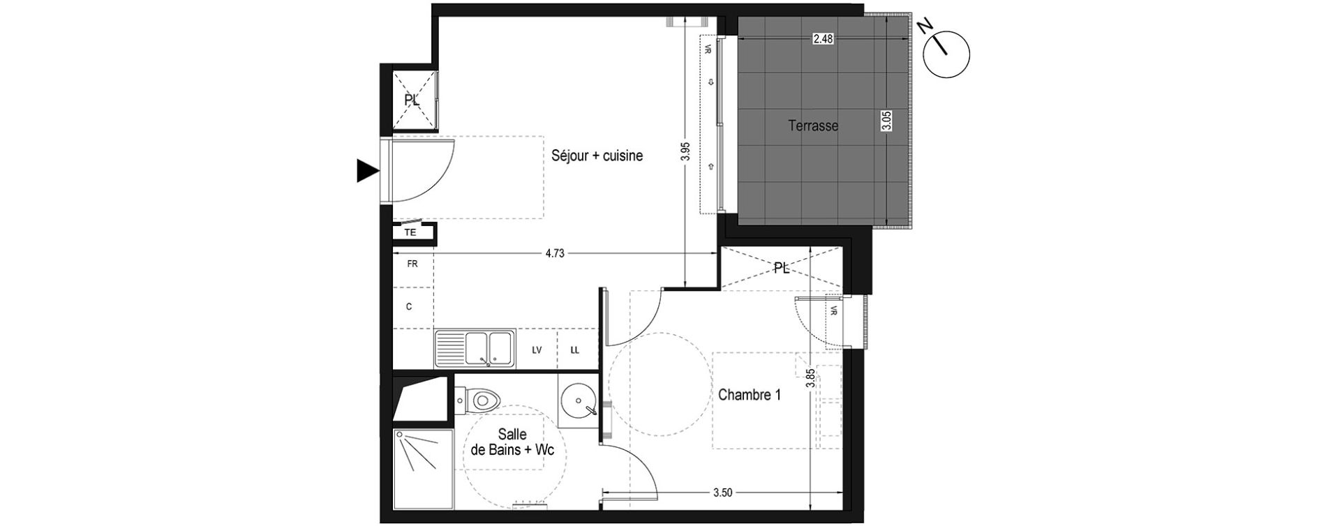 Appartement T2 de 39,15 m2 &agrave; Montpellier Ovalie