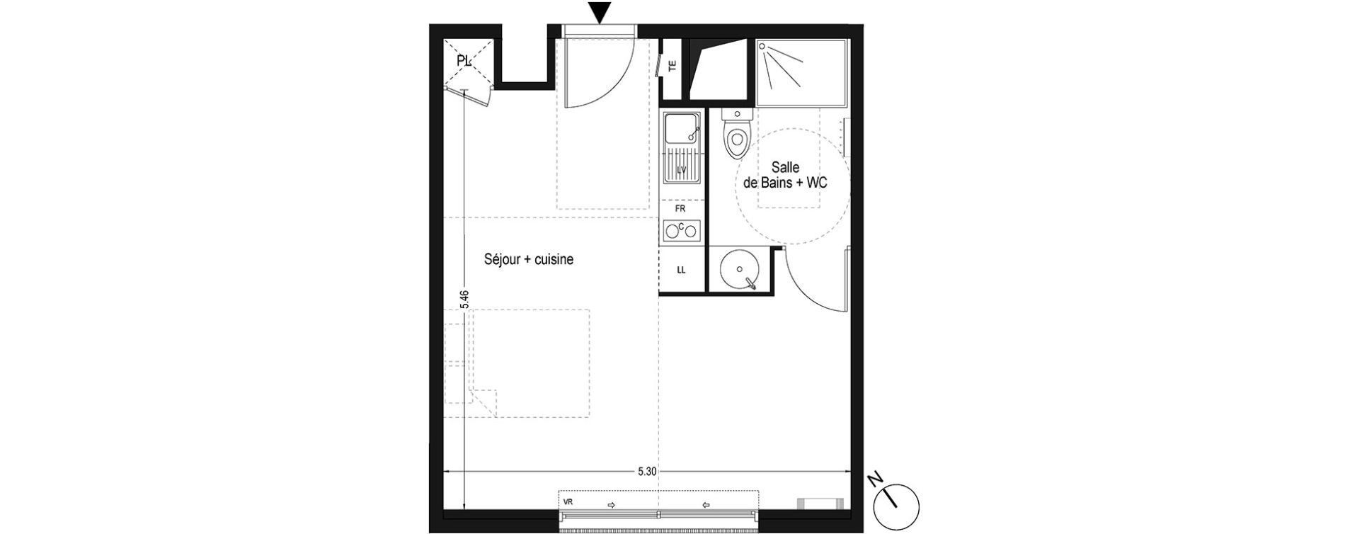 Appartement T1 de 30,55 m2 &agrave; Montpellier Ovalie