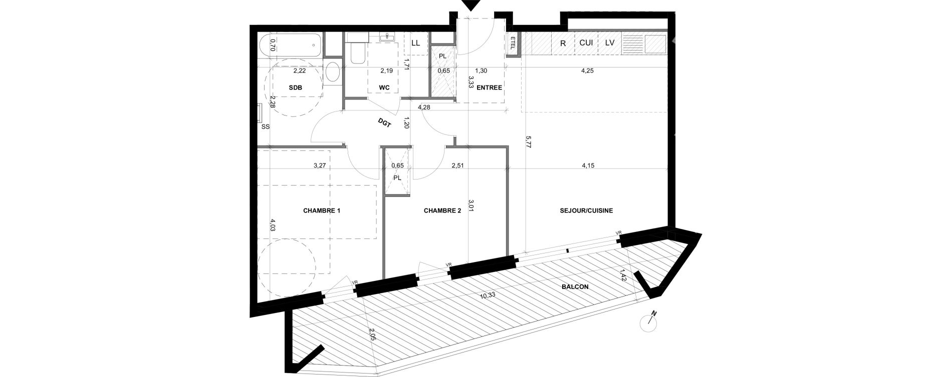 Appartement T3 de 63,30 m2 &agrave; Montpellier Port marianne