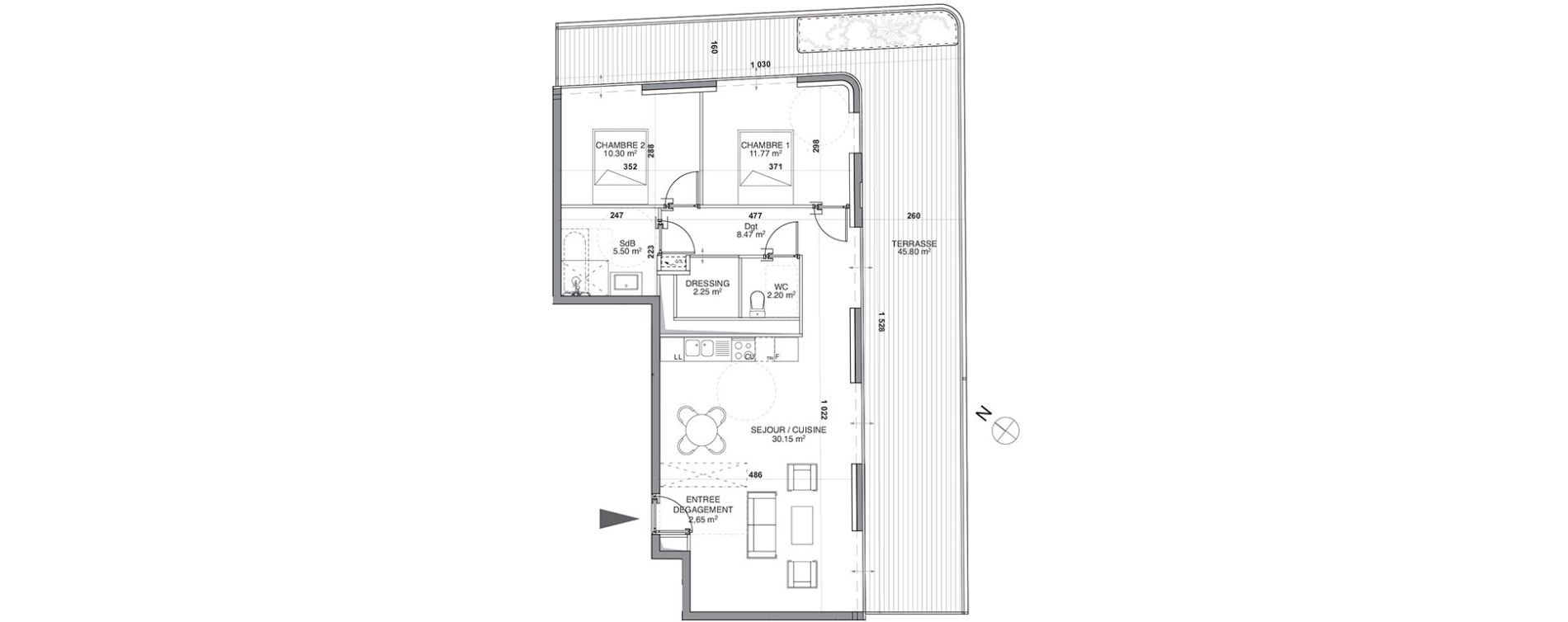 Appartement T3 de 73,29 m2 &agrave; Montpellier Les aiguerelles