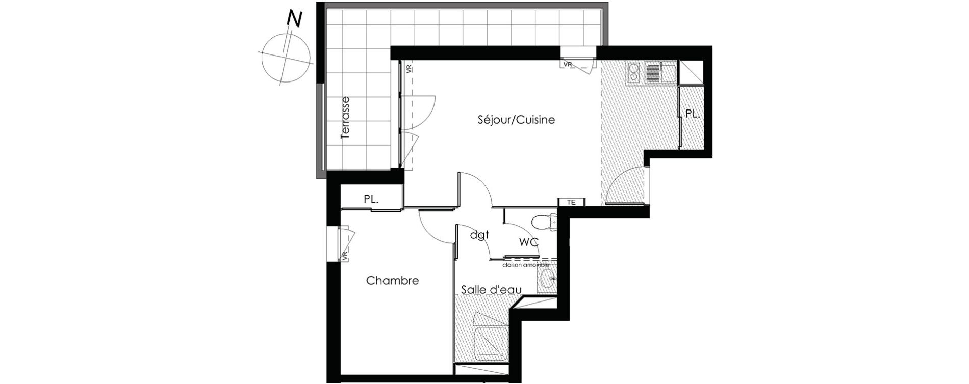 Appartement T2 de 44,72 m2 &agrave; Montpellier Aiguelongue