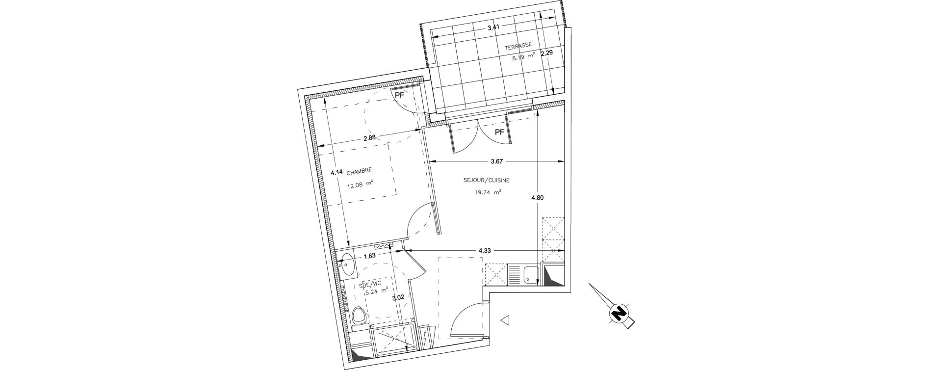 Appartement T2 de 37,06 m2 &agrave; Montpellier Lemasson