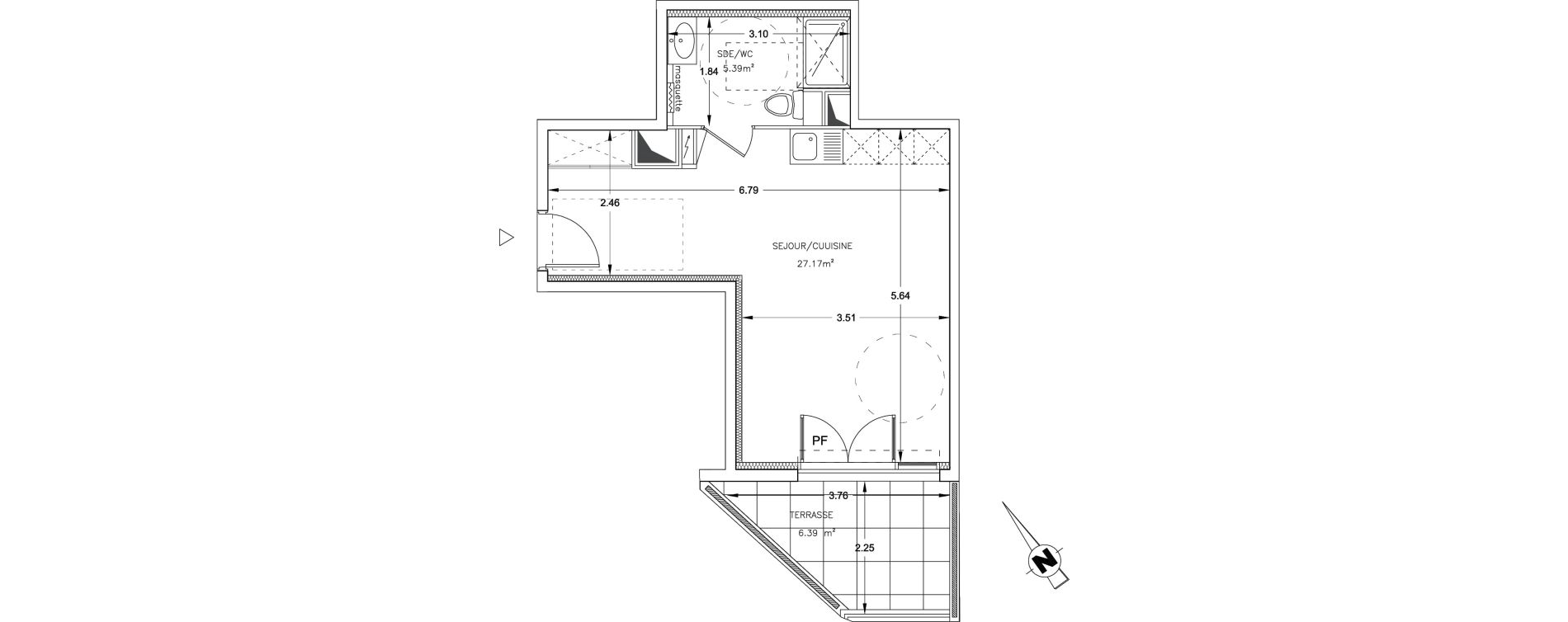 Appartement T1 de 32,56 m2 &agrave; Montpellier Lemasson