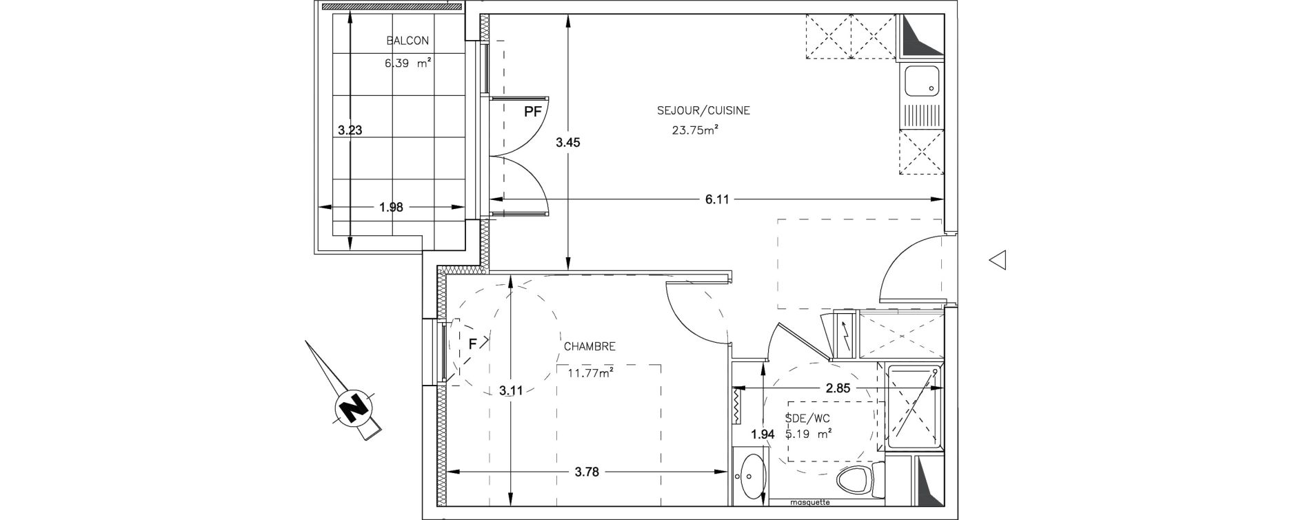 Appartement T2 de 40,71 m2 &agrave; Montpellier Lemasson