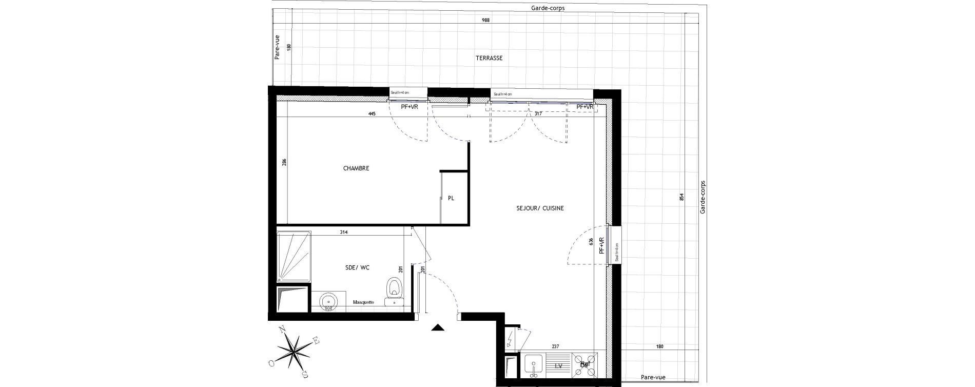 Appartement T2 de 39,50 m2 &agrave; Montpellier La restanque