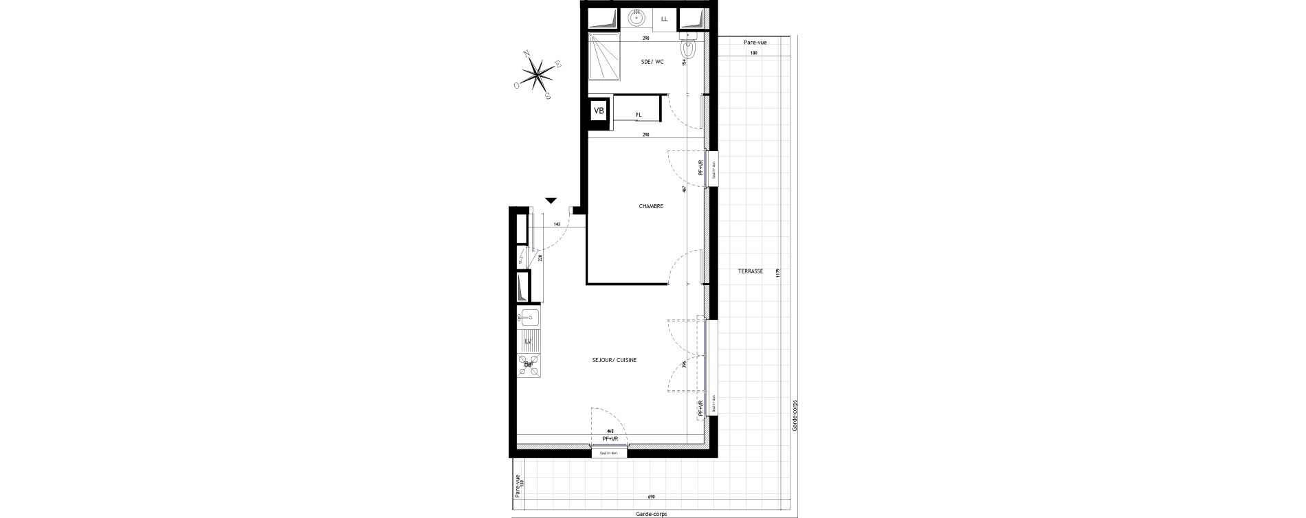 Appartement T2 de 39,10 m2 &agrave; Montpellier La restanque