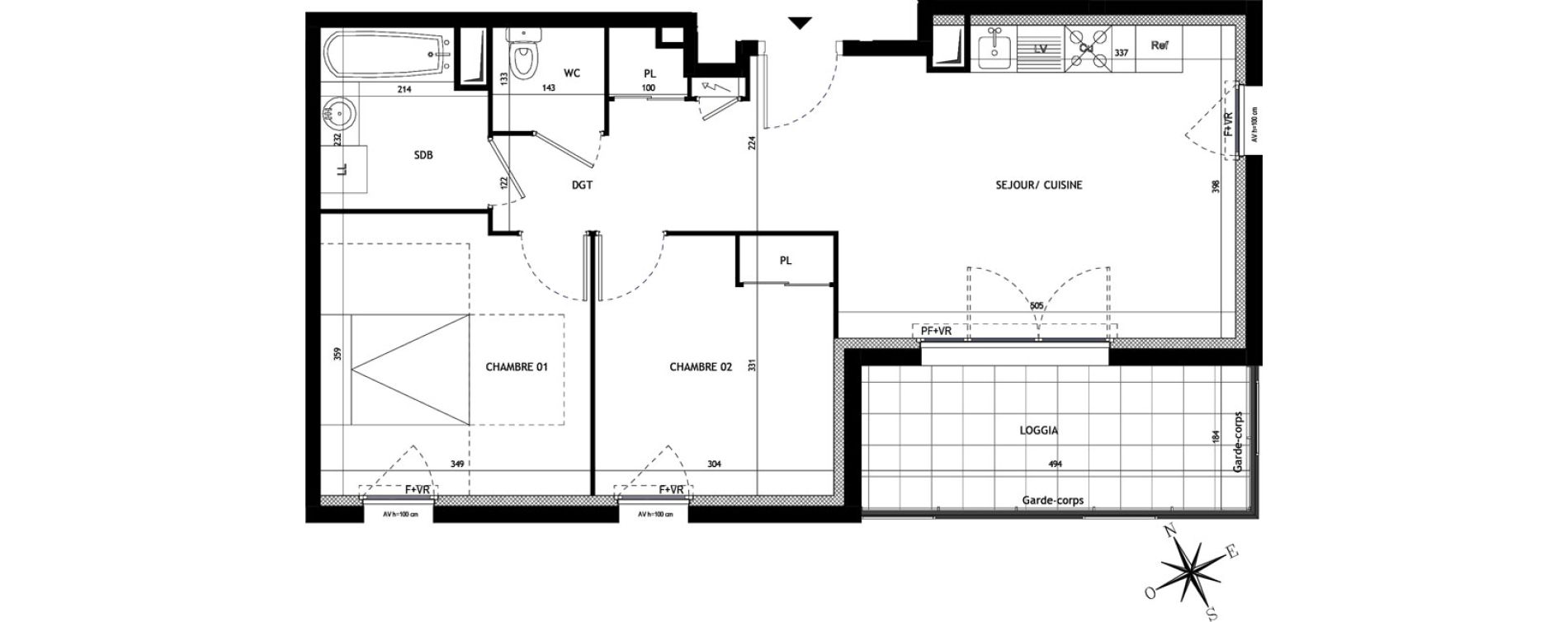 Appartement T3 de 55,90 m2 &agrave; Montpellier La restanque