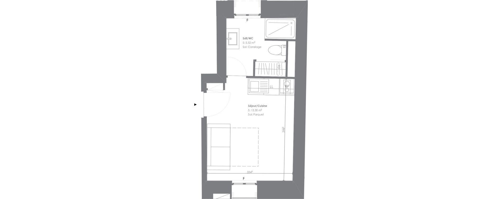 Appartement T1 de 18,82 m2 &agrave; Montpellier L ecusson