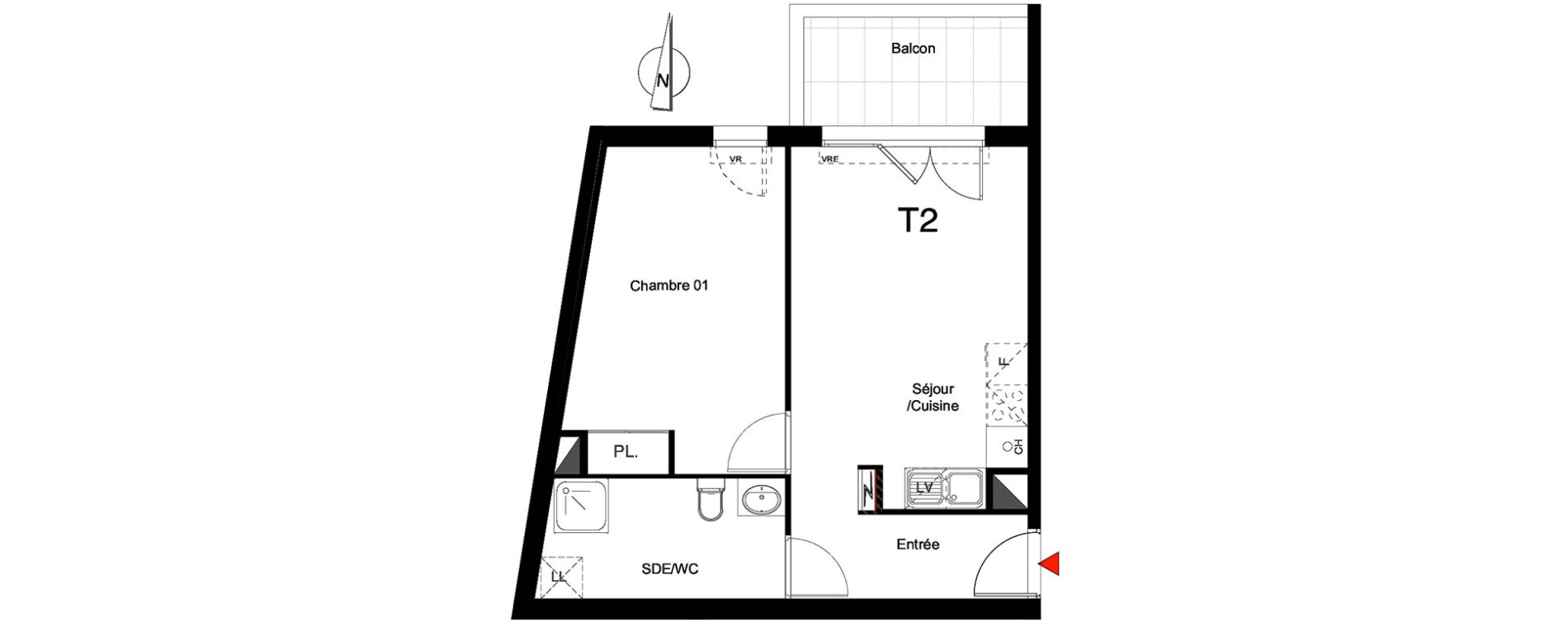 Appartement T2 de 42,95 m2 &agrave; Montpellier La pompignane