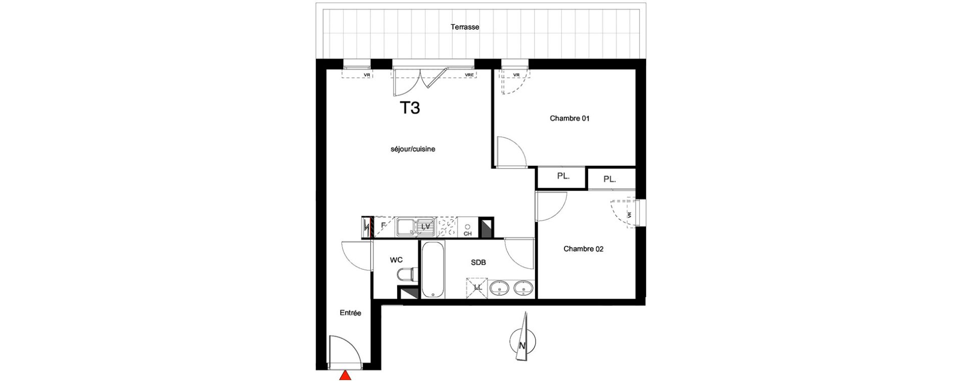 Appartement T3 de 60,90 m2 &agrave; Montpellier La pompignane