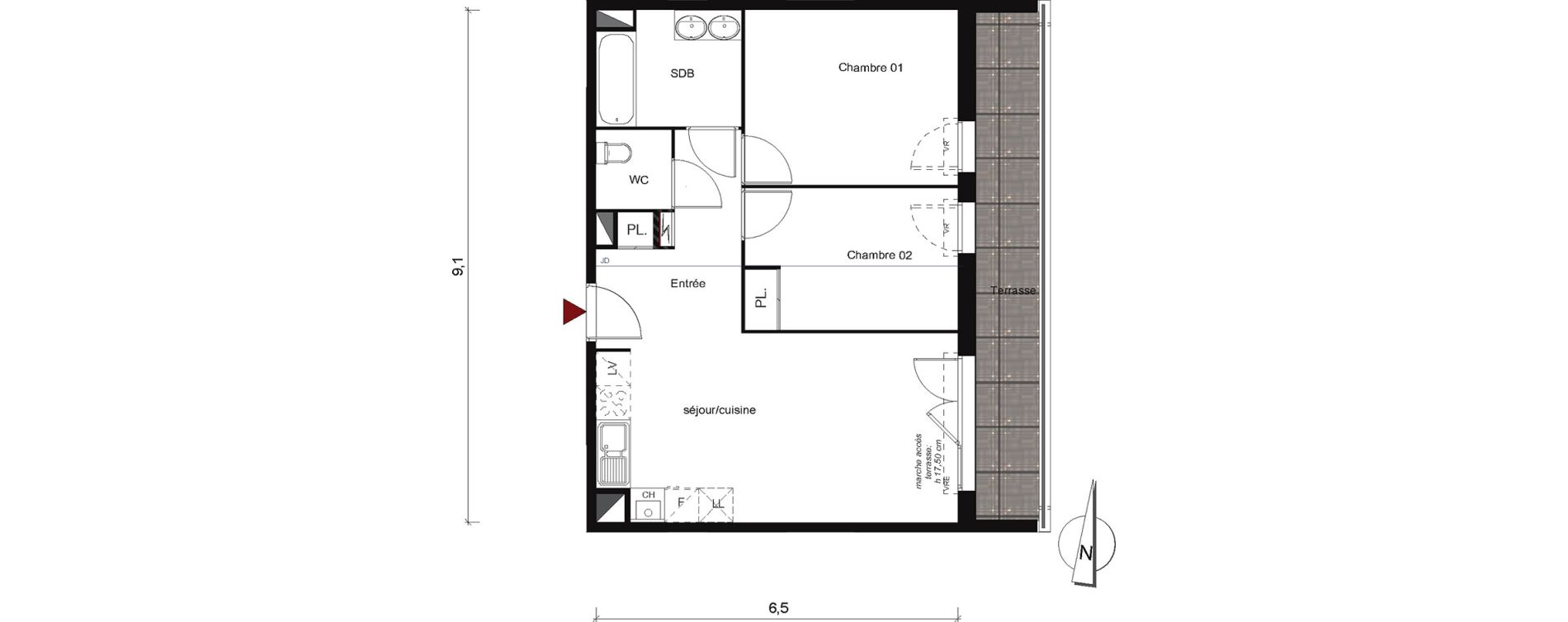 Appartement T3 de 56,65 m2 &agrave; Montpellier La pompignane