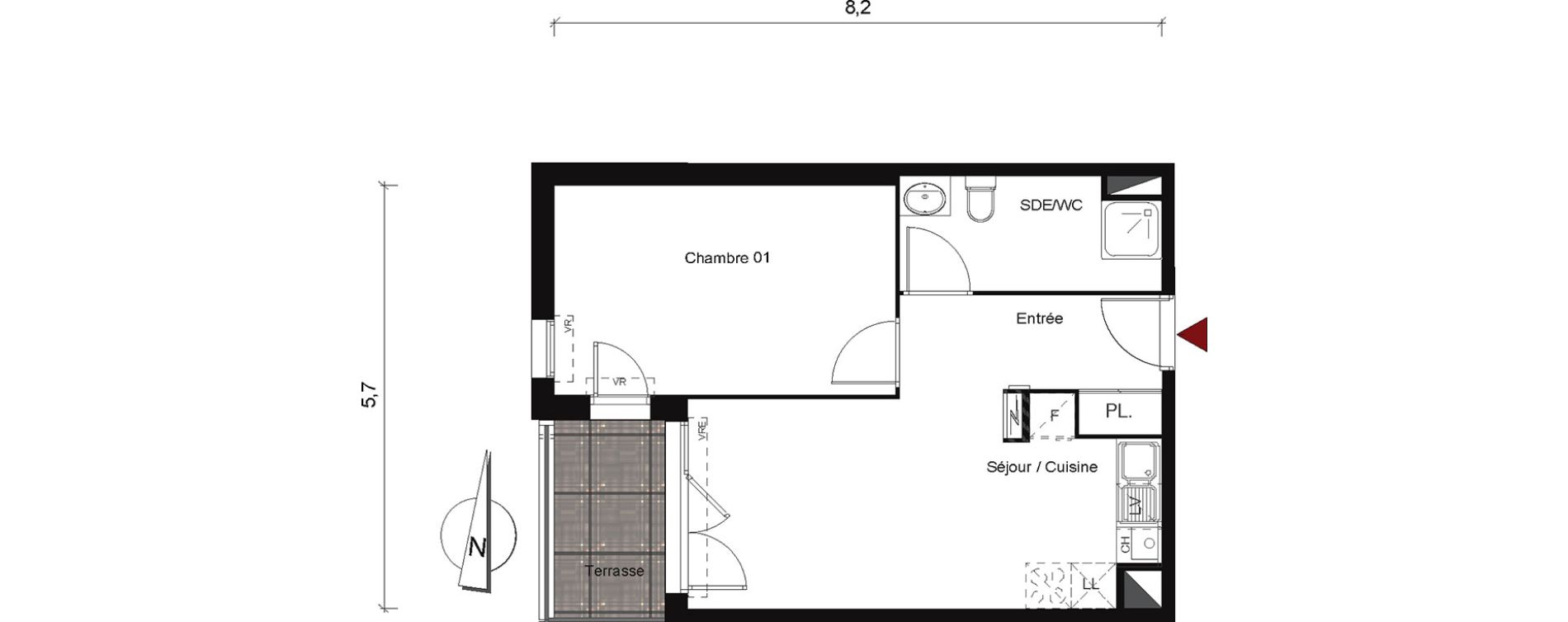 Appartement T2 de 40,25 m2 &agrave; Montpellier La pompignane