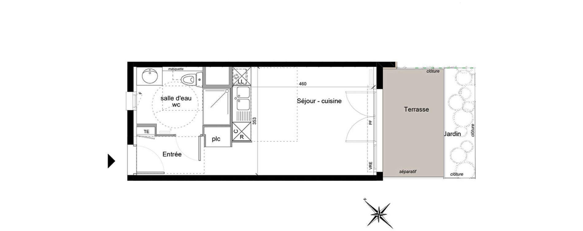 Appartement T1 de 25,90 m2 &agrave; Montpellier Croix d argent