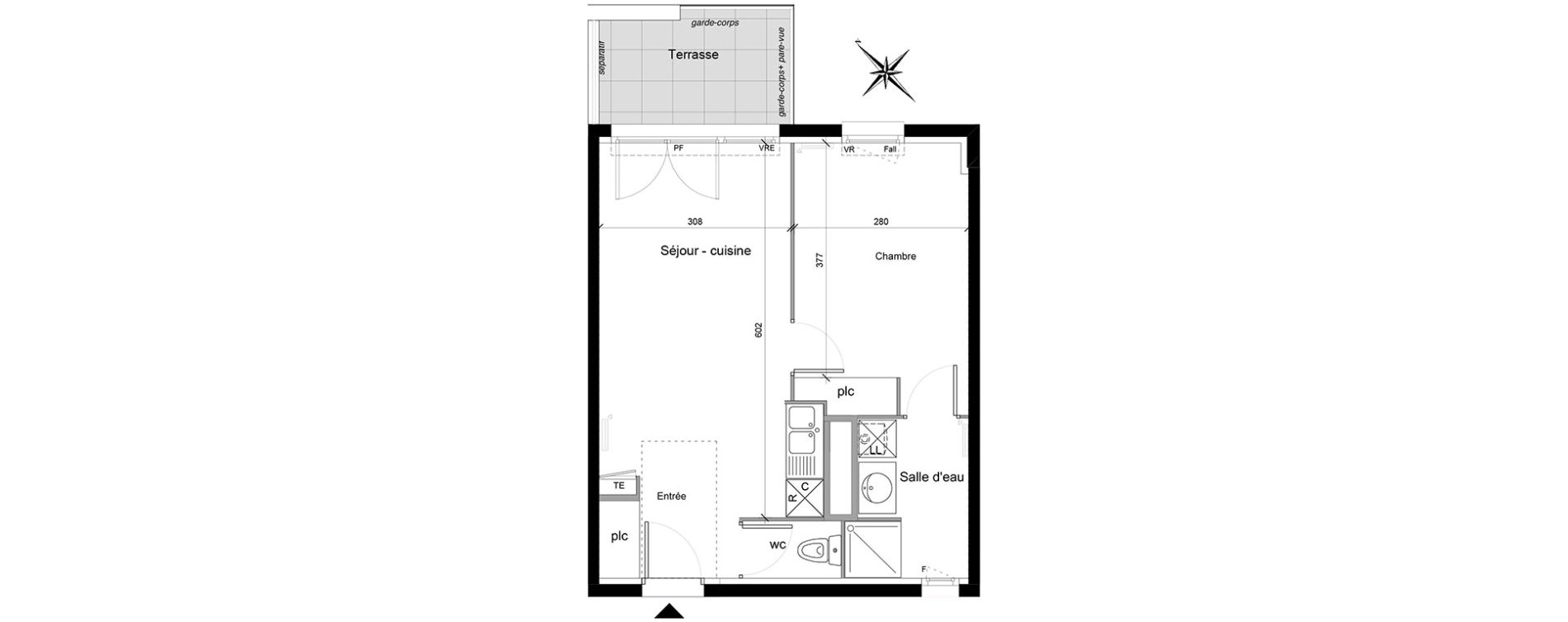 Appartement T2 de 39,60 m2 &agrave; Montpellier Croix d argent