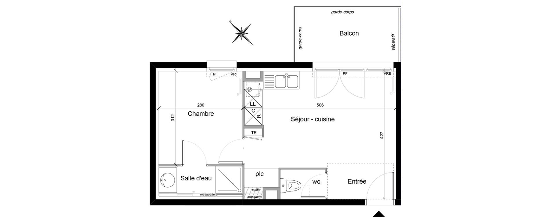 Appartement T2 de 32,30 m2 &agrave; Montpellier Croix d argent