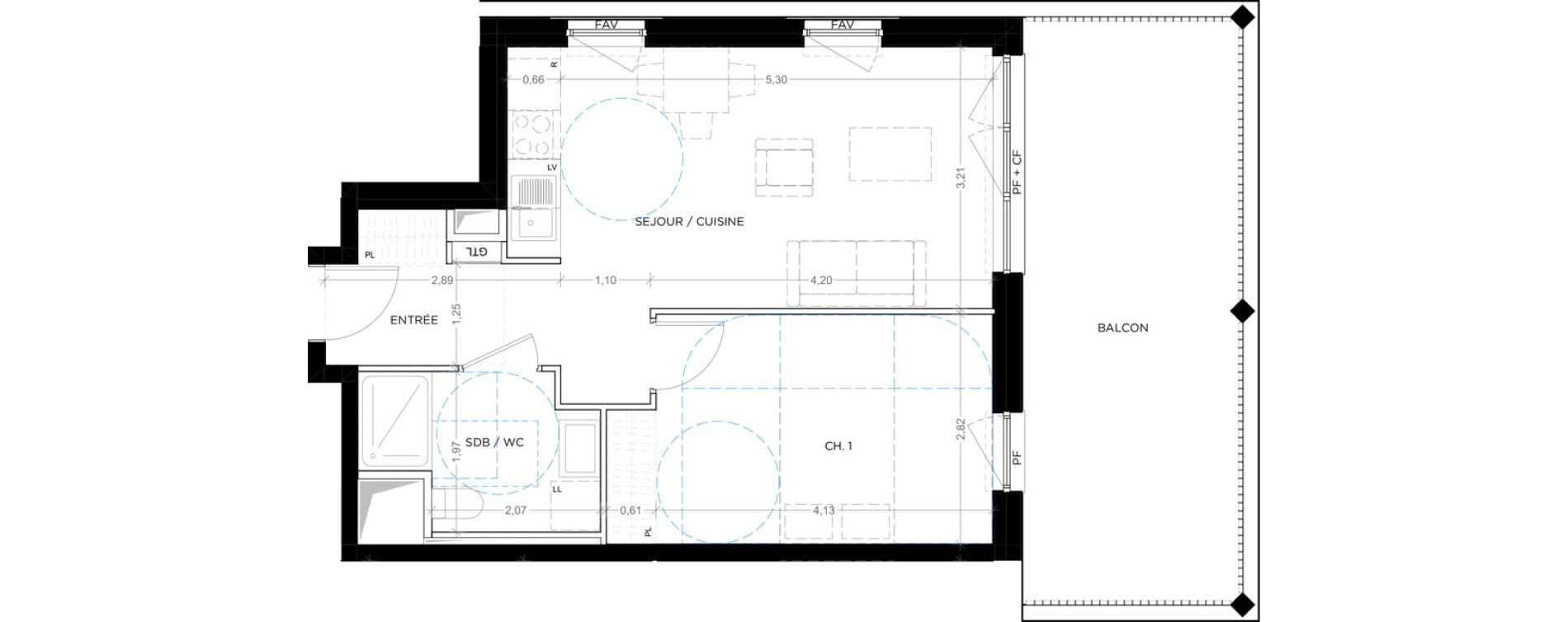 Appartement T2 de 42,08 m2 &agrave; Montpellier Tournezy