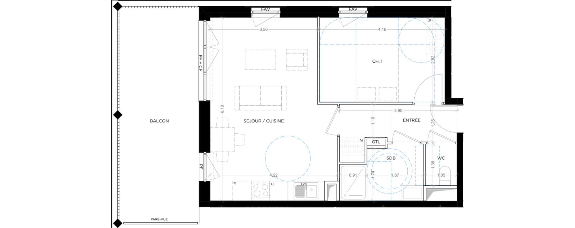 Appartement T2 de 46,63 m2 &agrave; Montpellier Tournezy