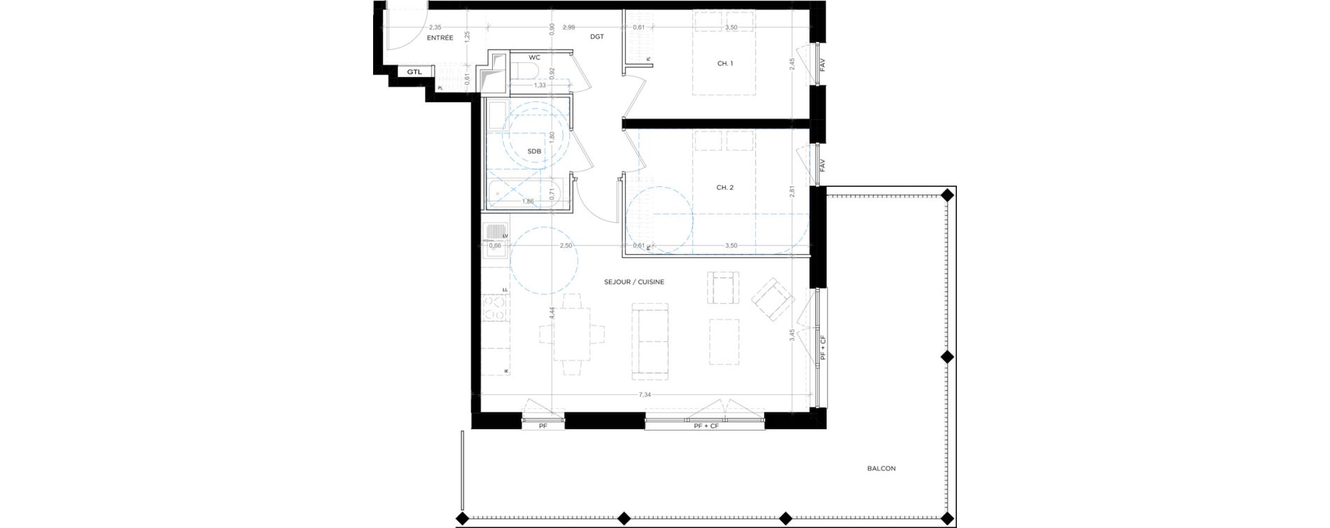 Appartement T3 de 66,18 m2 &agrave; Montpellier Tournezy