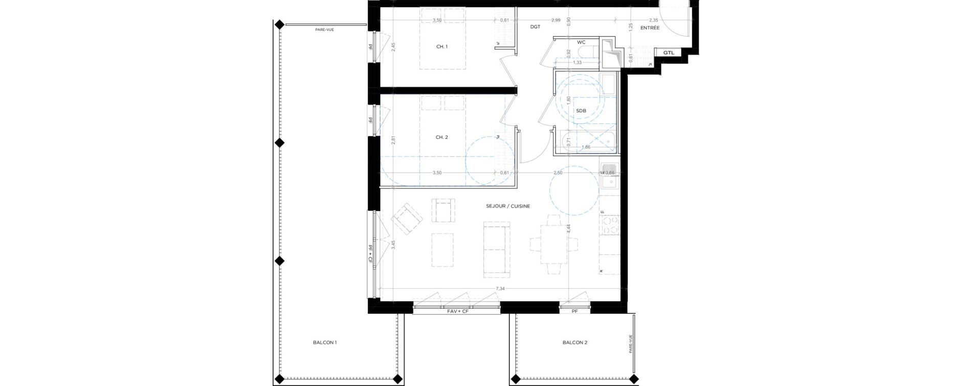 Appartement T3 de 66,18 m2 &agrave; Montpellier Tournezy