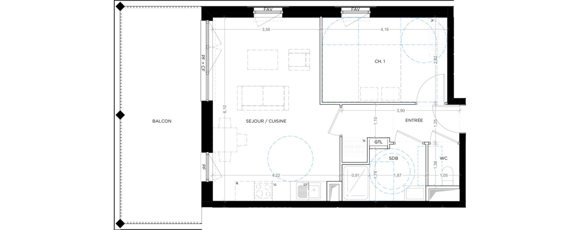 Appartement T2 de 46,63 m2 &agrave; Montpellier Tournezy