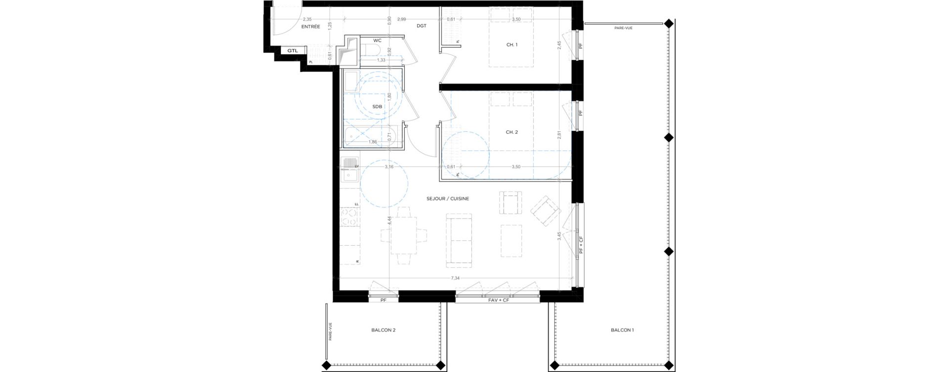 Appartement T3 de 66,18 m2 &agrave; Montpellier Tournezy