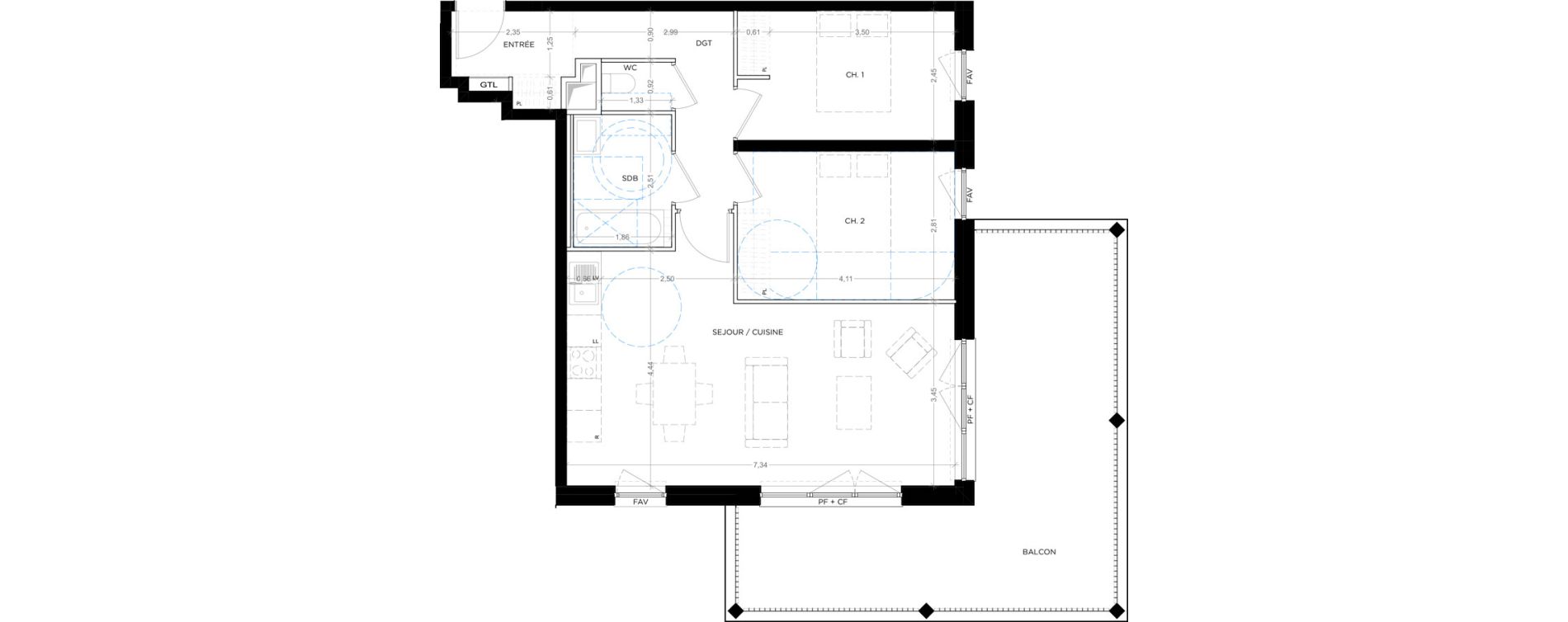 Appartement T3 de 66,18 m2 &agrave; Montpellier Tournezy