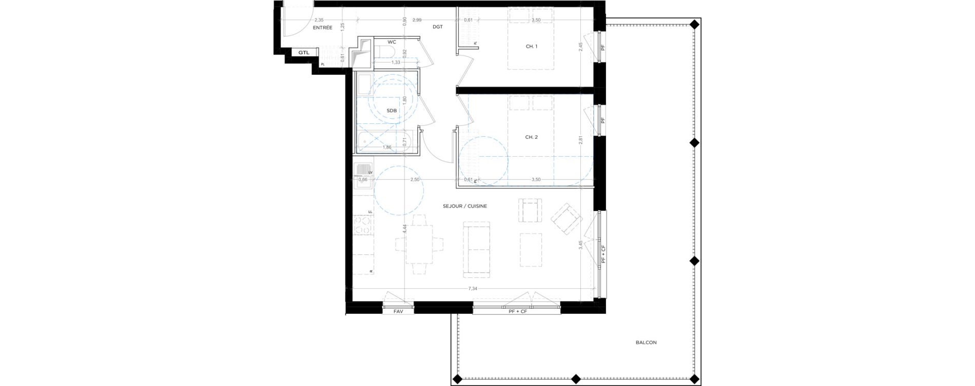 Appartement T3 de 66,18 m2 &agrave; Montpellier Tournezy